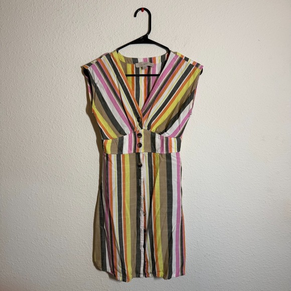 LOFT Dresses & Skirts - Loft Midi Dress Womens 00P Multi Striped Sleeveless Button Front V-Neck Pullover